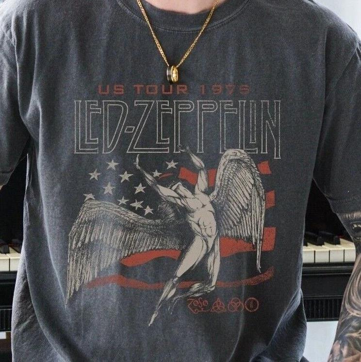 

Футболка Led Zeppelin Тур по США 1975 года Рок-н-ролльная группа Comfort Colors 1717 S