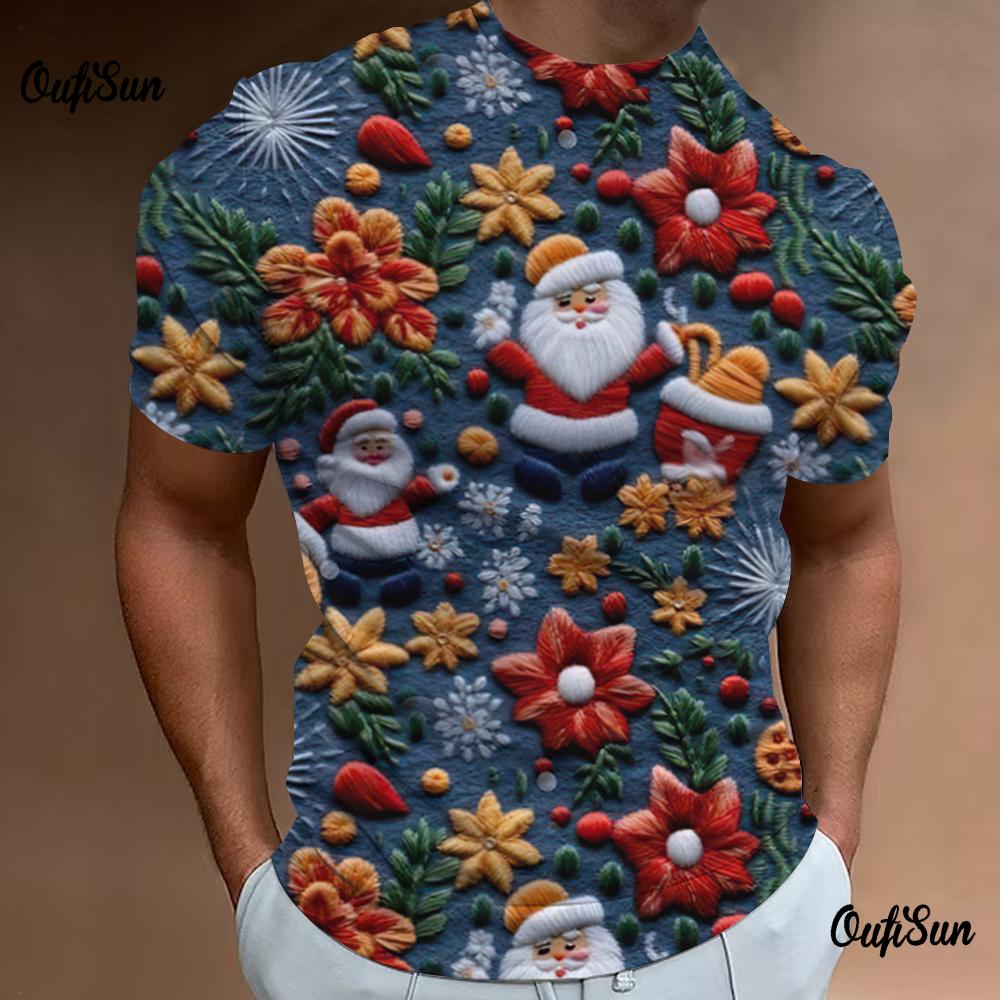 Świąteczny T-shirt z Nadrukiem Dla Mężczyzn Luźne Oversize T-shirty Codzienne Casual Krótki Rękaw Streetowe Koszulki Bluza
