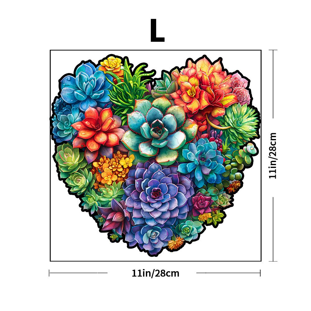 Wooden Puzzle - Colorful Succulent - Adult and Children's Wooden Puzzle - Unique Shaped Animal Wooden Puzzle - Adult Jigsaw