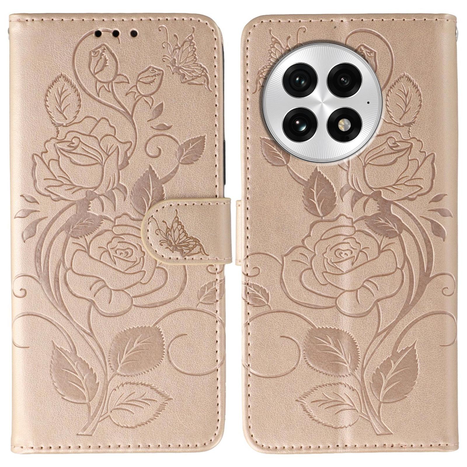 

Для OnePlus 13 Чохол Гаманець Підставка З Тисненням Троянда Метелик Шкірзамінник Чохол для Телефону Rose Gold