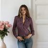 Women Shirt Lapel Long Sleeve Buttons Closure Slim Fit Shirt Suede Texture Retro Solid Color Casual Shirt Tops
