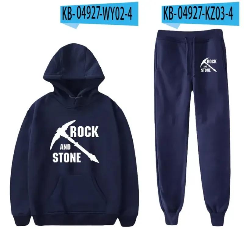 Deep Rock Galactic Casual träningsoverall 2-delads set huvtröja + byxor kostym Sportkläder Streetwear Casual joggingkläder