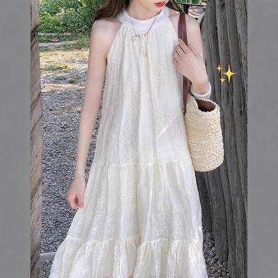 Robe midi élégante sans manches en dentelle à col bénitier épaule dénudée pour femme, Collection Été 2026
