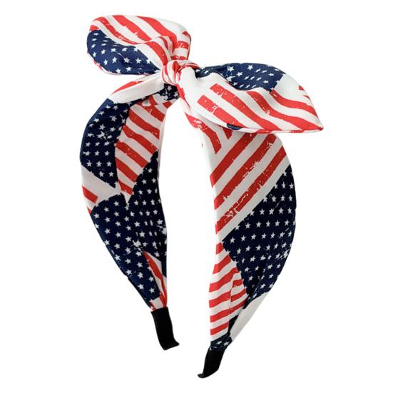 

Women Headband USA Flag Independence Day Theme Three-Dimensional Rabbit Ear Bow Shape Headband Sponge Filling Non-Slip Hair Hoop темно-синього кольору