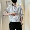 Chinese Style Character Printed Shirts Men's Clothing Turn-down Collar Summer Vintage Spliced Loose Casual Short Sleeve Shirts