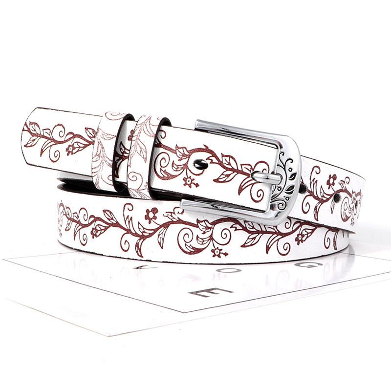 Leather Inspired Boho Belt With Embossed Design And Silver Buckle For Womens
