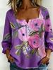 New Xiyin Summer T-Shirt Women's Printed Square Neck Button Bubble Sleeve Women's Top Women's