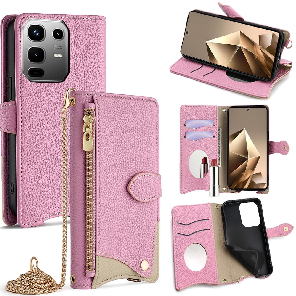 

For Infinix Note 50 4G Leather Case Wallet Stand Cover Irregular Tail Style with Chain Strap Pink