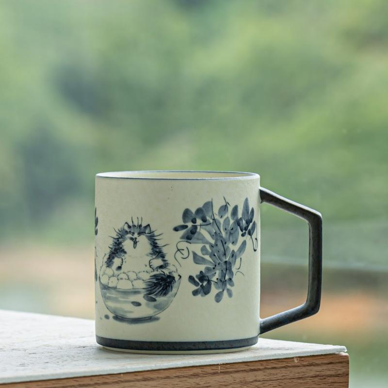 

Hand-drawn Cat Mug Ceramic Water Cup Household High end Office Coffee Cup Milk Cup Breakfast Cup Tea Cup Tea Set 301-400ml