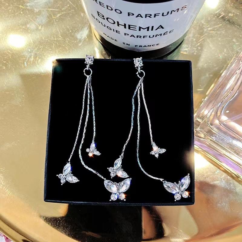 Modische Zirkonia Schmetterling Quaste Ohrringe Fee Kristall Strassstein Anhänger Ohrringe Party Schmuck Geschenk