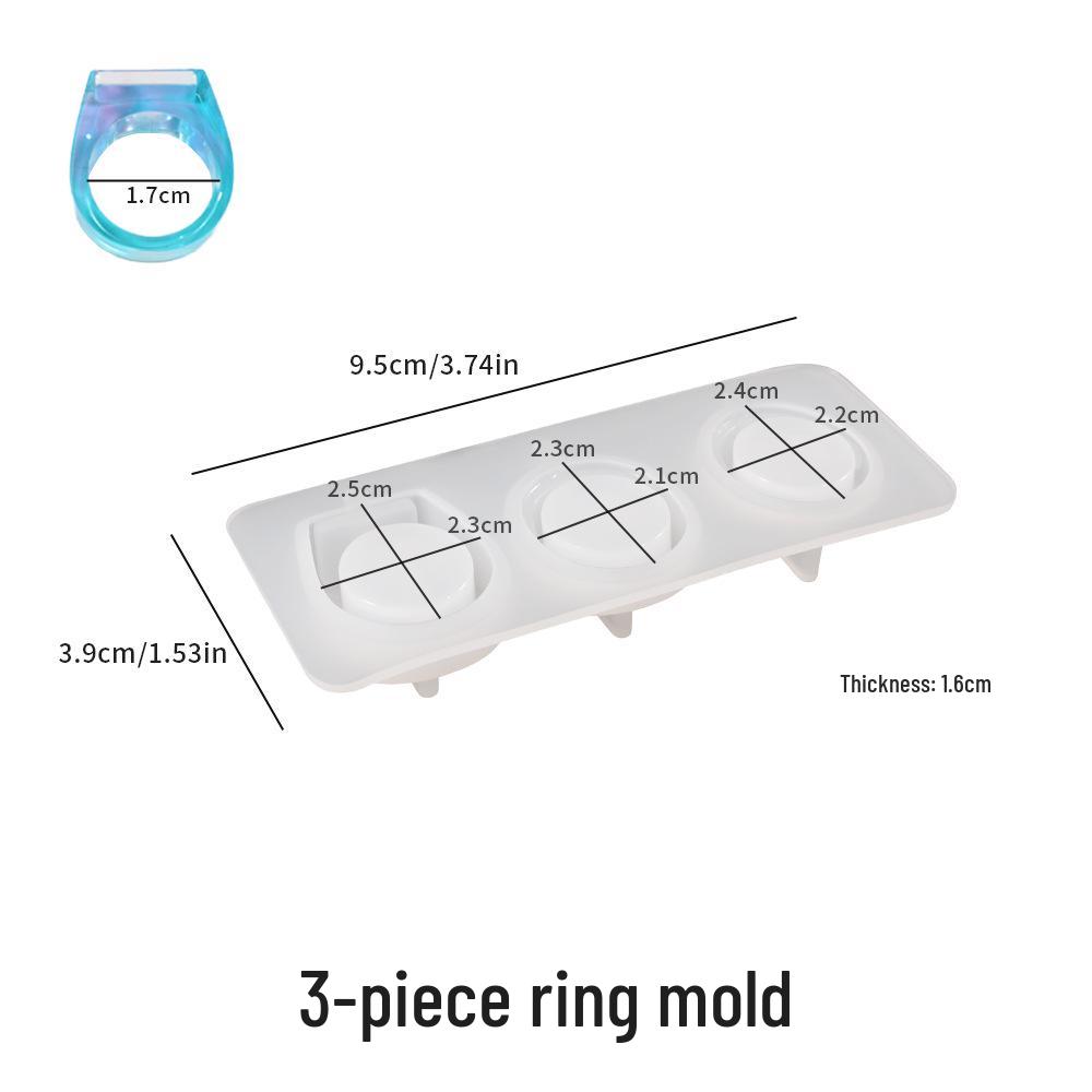 Poppy Crystal Epoxy Resin Three-Piece Ring Set with Imitation Jade Gemstone Mold