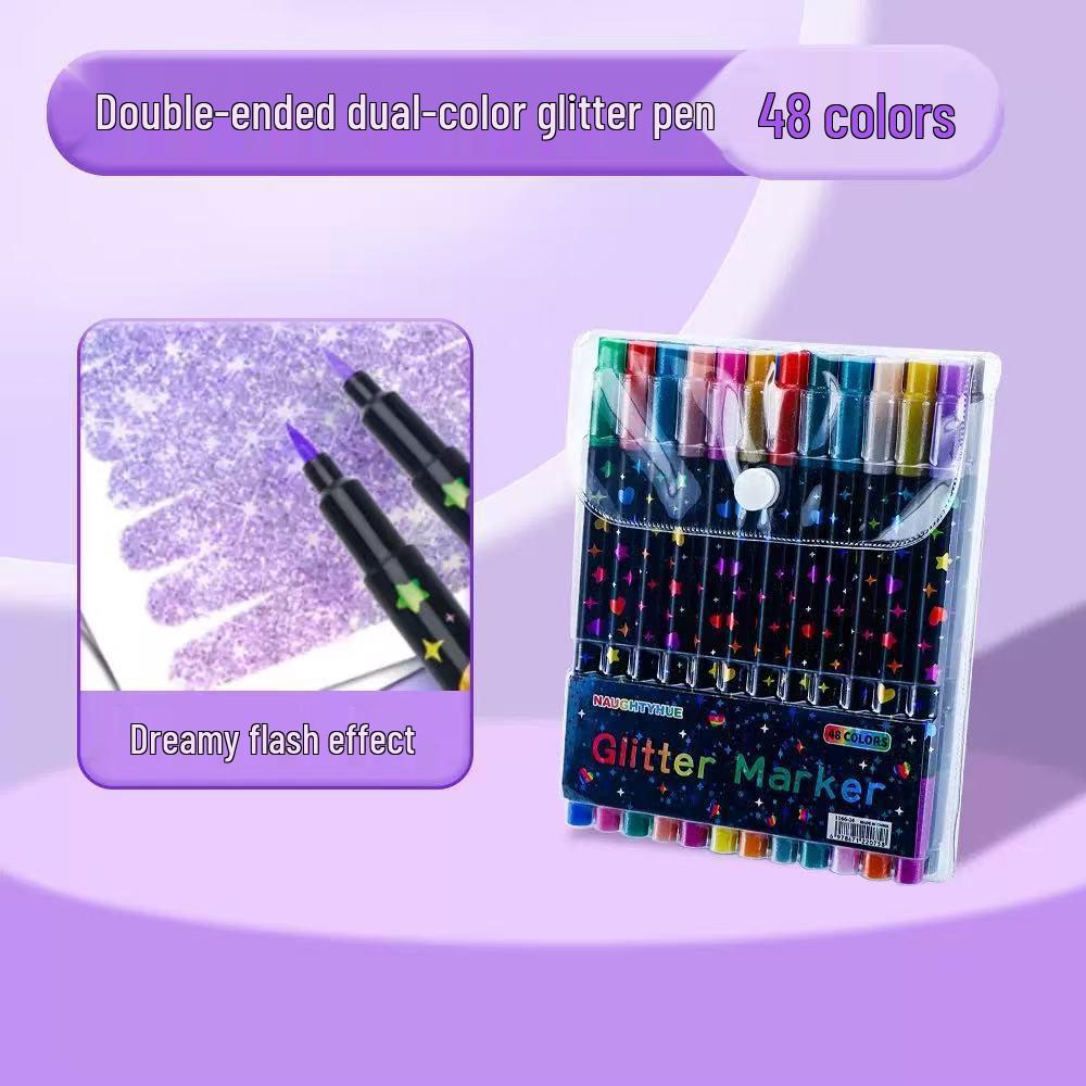 Double-Ended Glitter Marker Pen: Soft-Tip Watercolor Pen for Journaling & Painting, Non-Toxic & Washable, Ideal for Kids