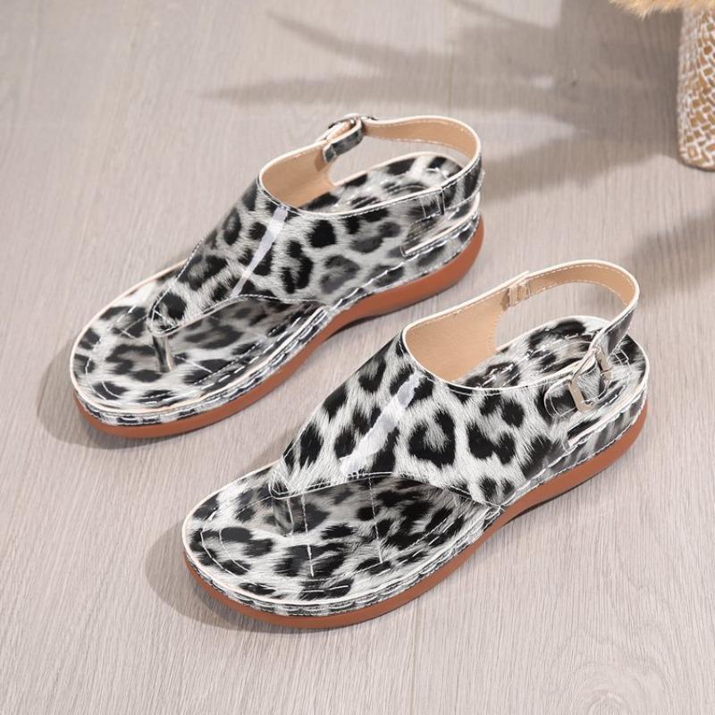 Large Size Wedge Heel Sandals Women's Summer New Style Leopard Print Herringbone Sandals Women