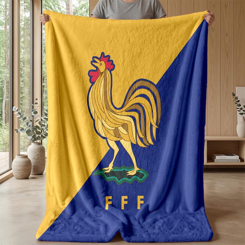 France Football Printed Flannel Blanket Skin Friendly Warm Decorative Throw for Indoor Couch Bed Daily Use