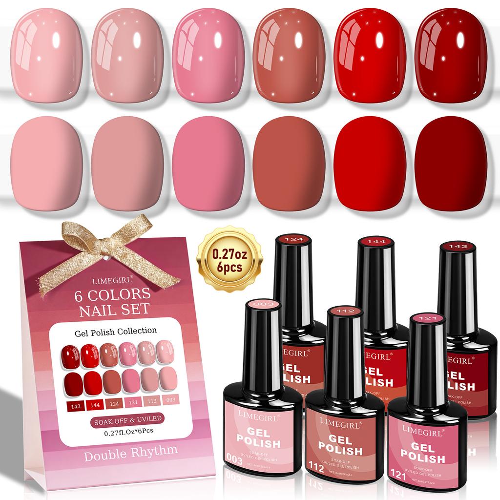 6 Colors Pink Gel Polish Kit Peach Sweet Nail Gel Pink Series Soak Off LED Lamp Cured Set