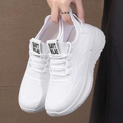 2023 New Summer Sports Shoes Female Flying Weaving Mesh Shoes All Match Breathable Lightweight Mesh Shoes Non-slip Casual Soft Sole Shoes