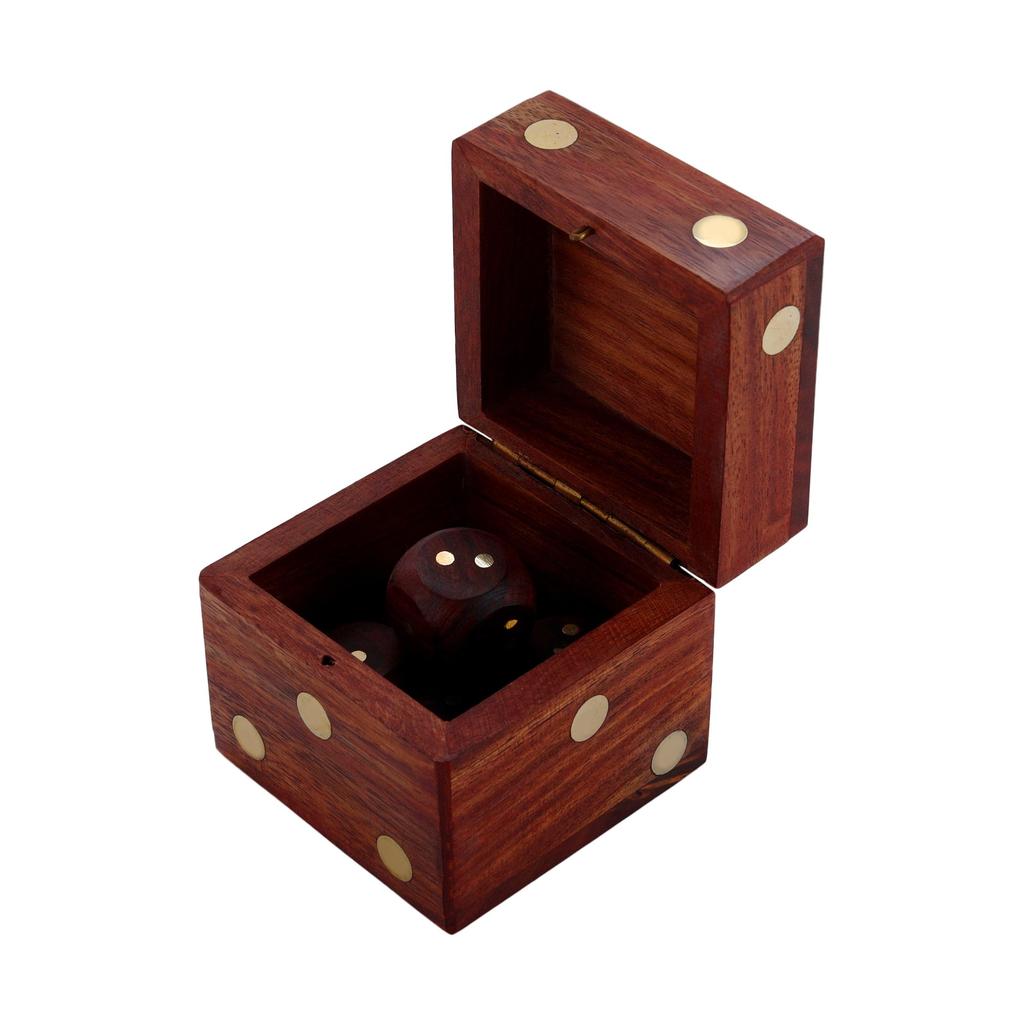 Shriji Crafts Wooden Dice Box with 5 Dice Storage for Decoration, Games, for Kids Adults