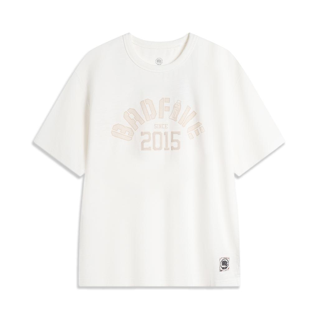 Li Ning Badfive Basketball Series Letter Number Crew Neck Comfortable Pullover Loose Short Sleeve T-Shirt Men Tops Off-White AHSU147-1