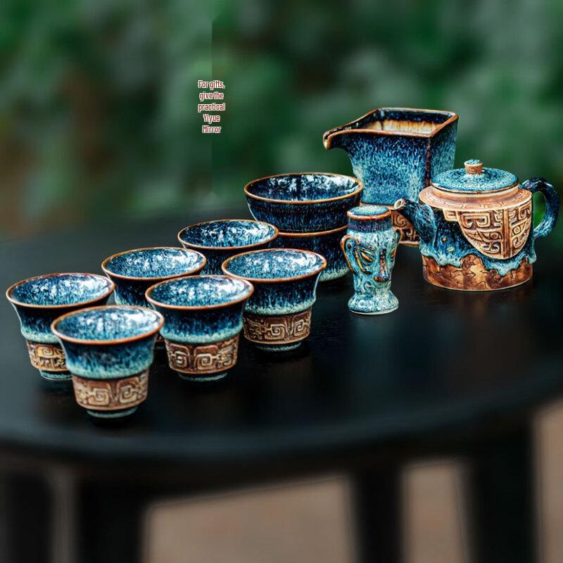 Jun Ware Ceramic Gongfu Tea Set: Complete Teapot, Teacups & Tray for Home/Office