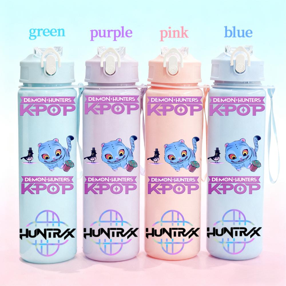 750ml KPop Demon Hunters Gradient Straw Water Bottle Portable High-Capacity Cup Easy-clean Reusable designed for Office School Outdoor