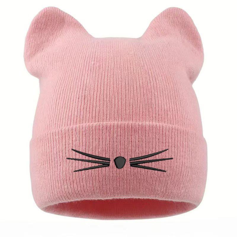 Ladies Cat Ears Knitted Hat Cat Pattern Cute Wool Hat Pullover Hat, Stylish Warm Knitted Hat