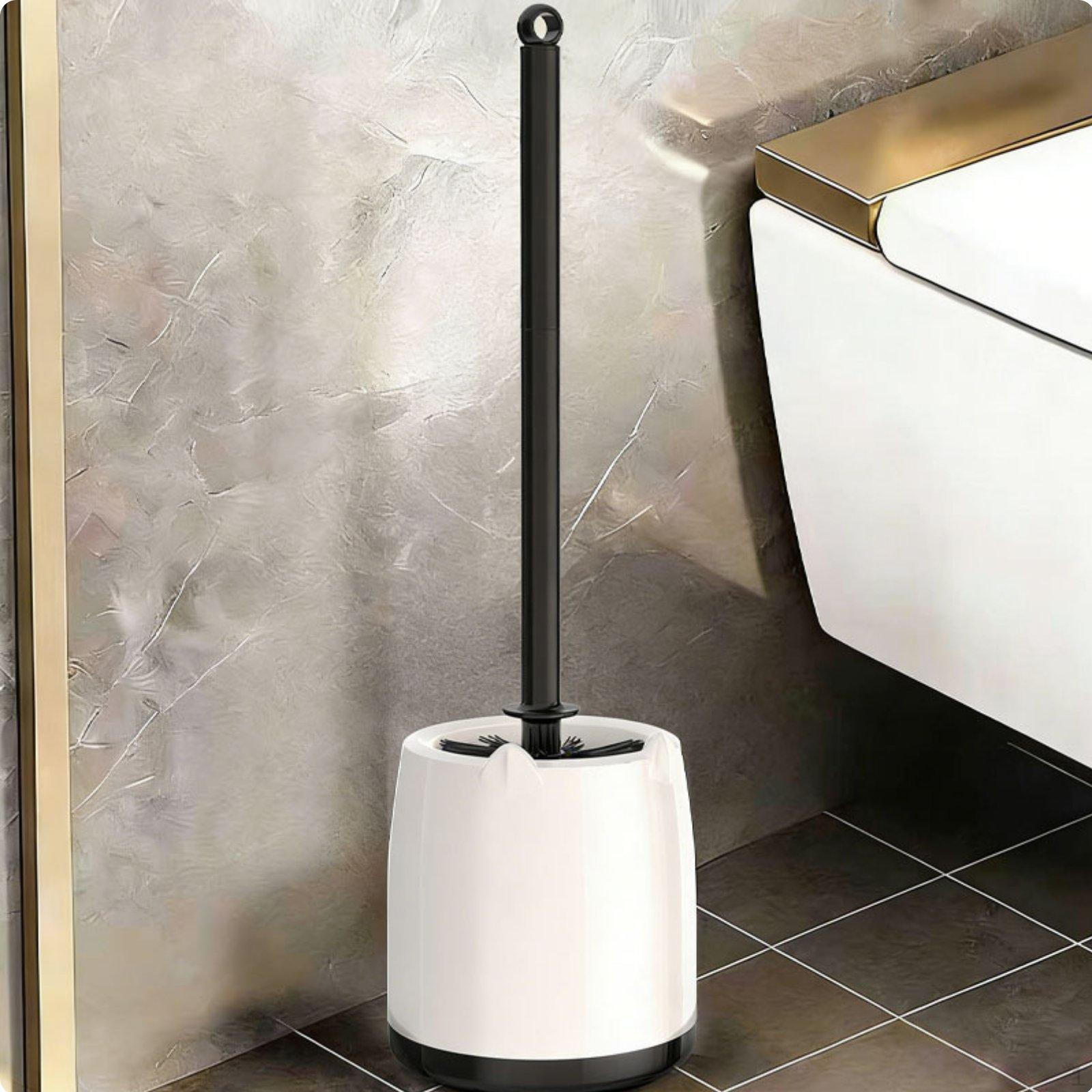 Toilet Brush and Holder Set Dense Bristles Deep Cleaning Red with Base Black Brush with Base