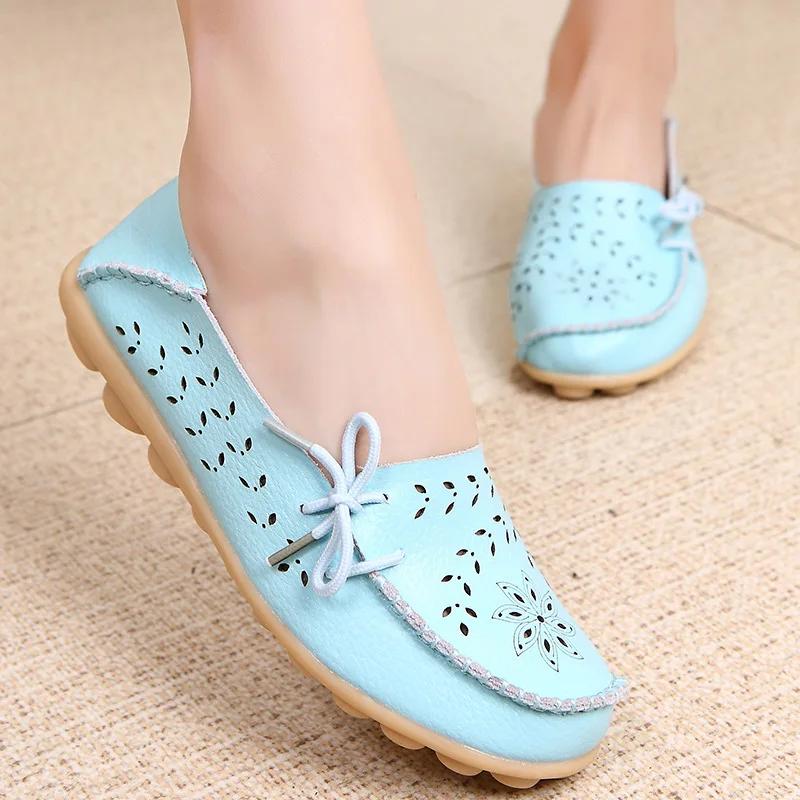 Fashion Sizes 34-44 Genuine Leather Flat Shoes Women Fashion Casual Nurse Shoes Hollow Soft Sole Non Slip Women's Shoes  Zapatos Mujer