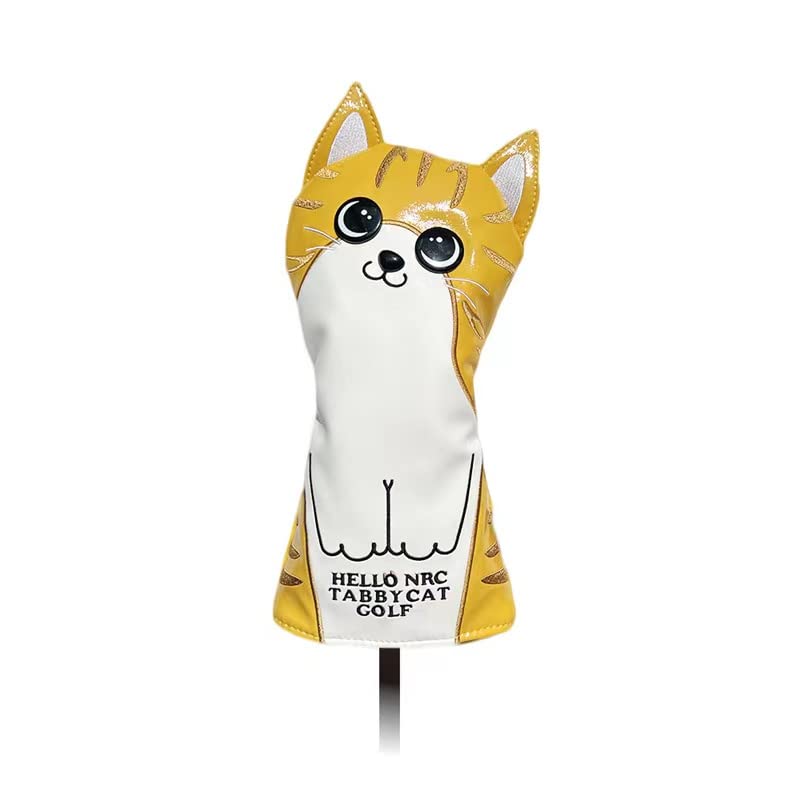 Golf Head Cover Driver Cover Wood Cover UT Cover Tabby Cat (yellow, 4-piece Set)