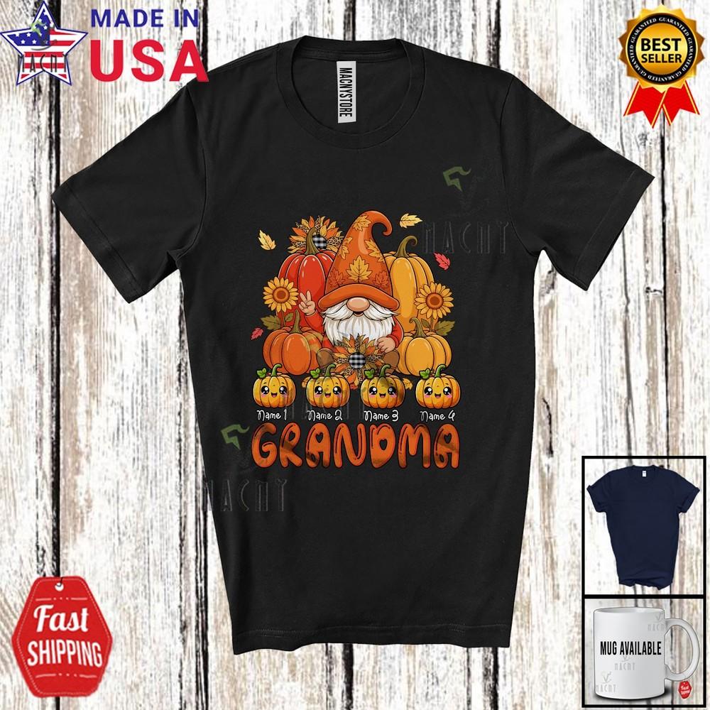 Custom Name Grandma Adorable Thanksgiving Gnome Fall Pumpkins Family T-Shirt 4XL