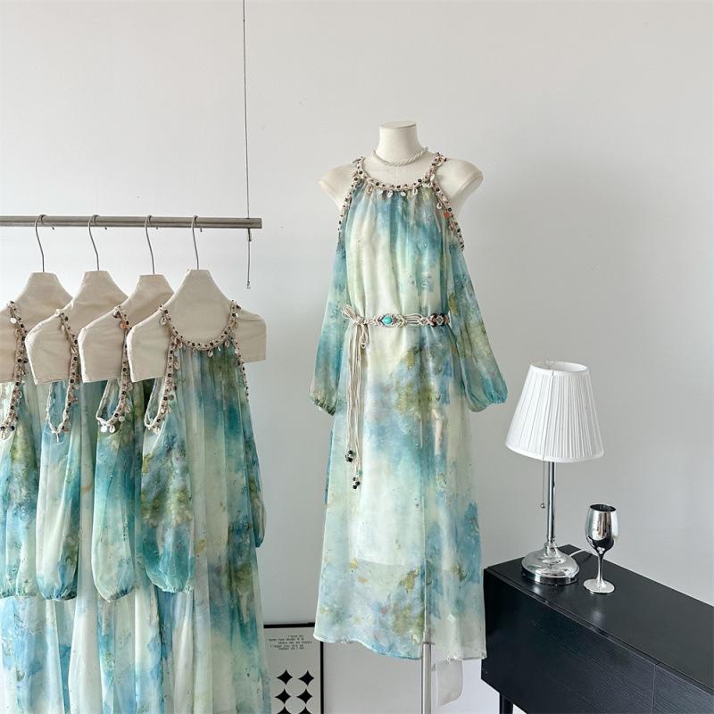 Delighted My Altay Hand-Sewn Light Apricot Bohemian Tea-Length Maxi Dress