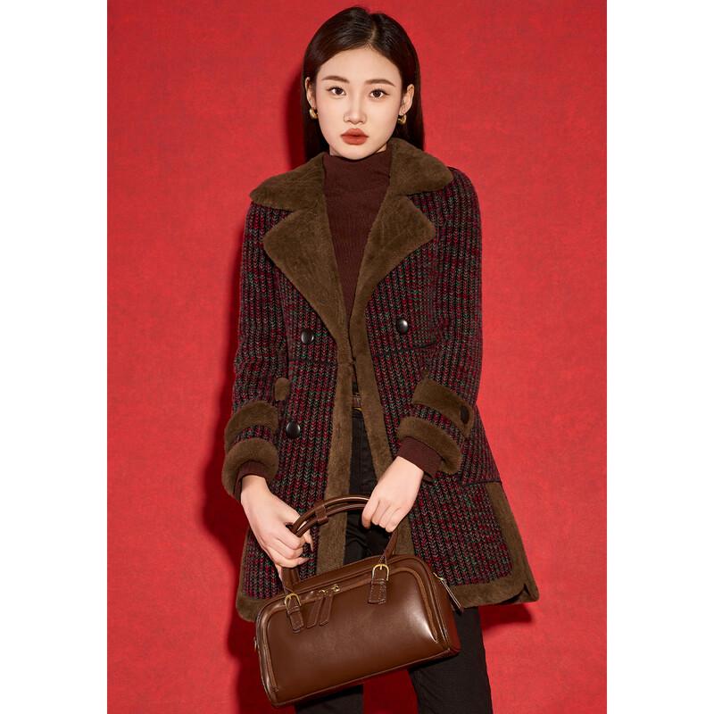 Kebei'er Women's Thickened Spliced Plaid Woolen Winter Coat