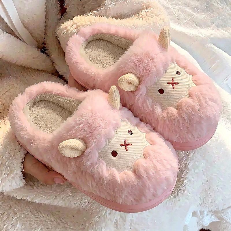Pantoufles de maternité mignonnes en coton petit agneau pour femmes - Antidérapantes, duveteuses, couvrant le talon pour l'automne/hiver 2024