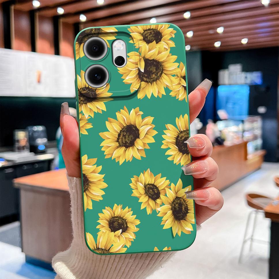 For Oppo Reno 14F 5G Phone Case Sunflower Patterns Soft Liquid Silicone Shell For OppoReno14F 14 F Camera Coverage Durable Capa