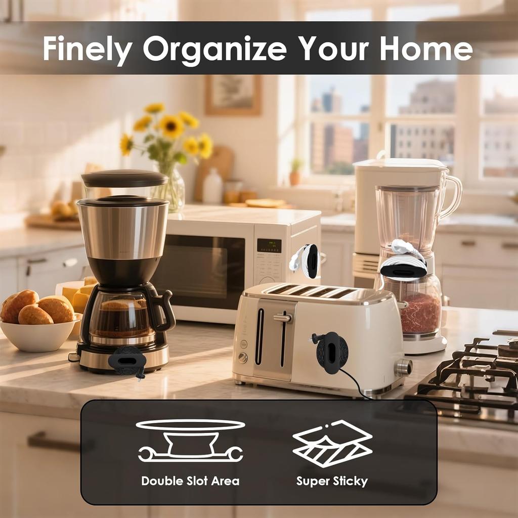 Large Capacity Cord Organizer for Appliances,4 Pack Upgraded Adjustable Kitchen Appliance Cord Holder Wraps Keeper Stick on Mixer,Coffee