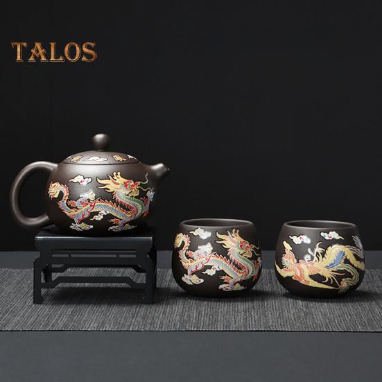 Teapot Chinese Dragon Phoenix Auspicious Zisha Clay Gongfu Tea Kettle for Loose Tea Hand-made Tea Pots with Unique Color-changing Effect Tea Lover's