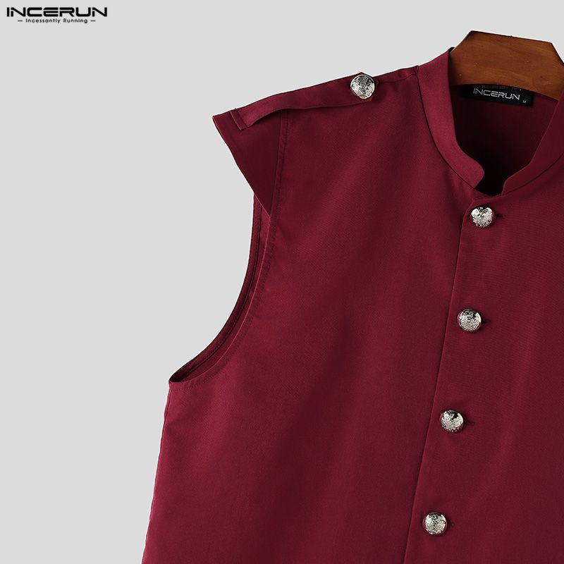 INCERUN Men Summer Sleeveless Buttons Casual Fitted Short Tank Tops Waistcoat