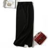 Qooth Women's Knit Pencil Skirt Mid Length Bodycon Slit Hem Fall Winter Fashion QT2783