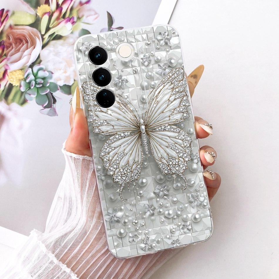 For Vivo V27 V27Pro Cute Flower Butterfly Cat Painted Case For Vivo V 27 V27 Pro V2230 V2231 Soft Silicone TPU Phone Cases