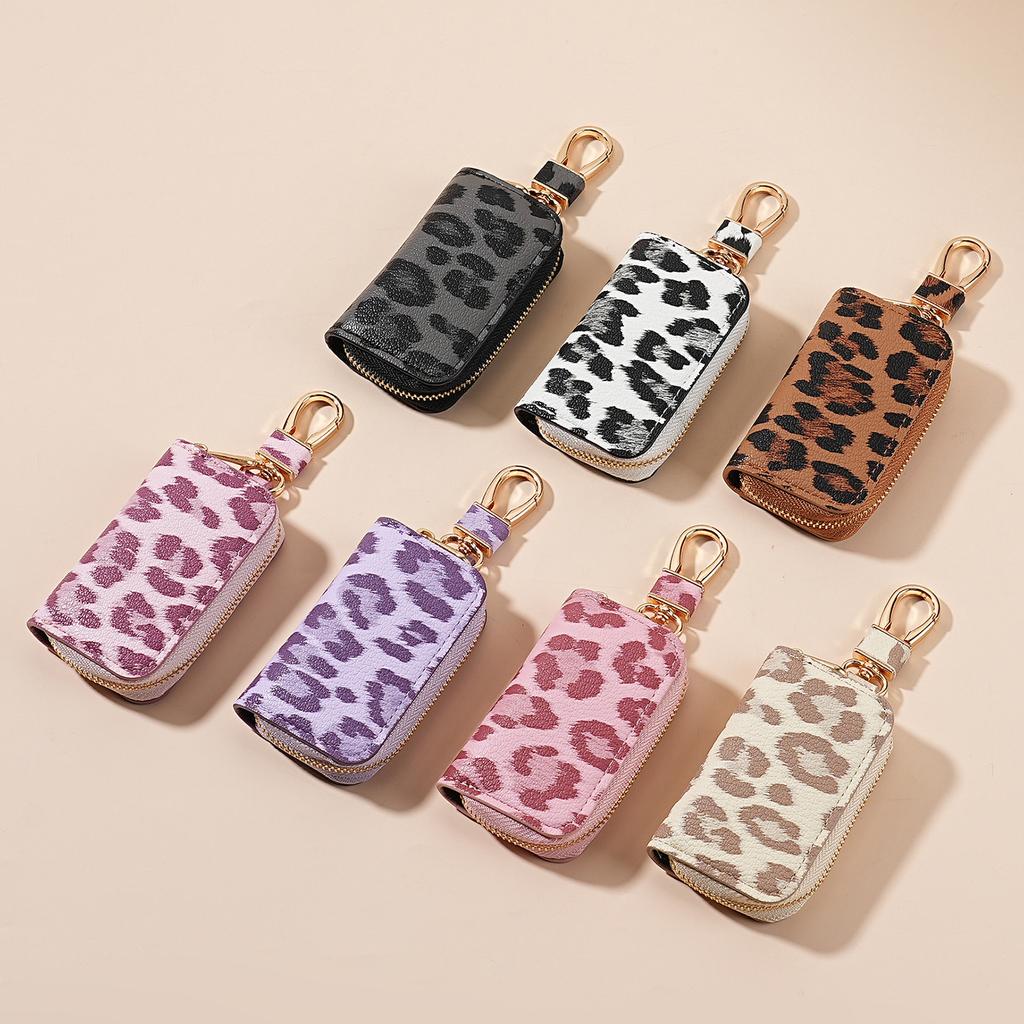 Neue Mode Leopard Muster Auto Schlüsselhülle für Männer und Frauen Motors Schlüsselabdeckung Leder Auto Schlüsselhalter mit Schlüsselanhänger Auto Zubehör