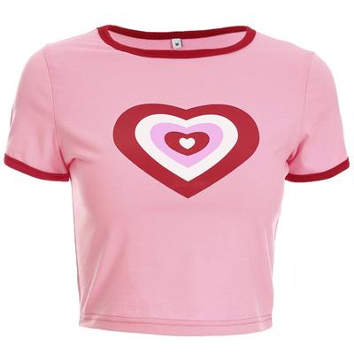 Pink Sweet Heart Cotton T Shirt Women Tops Tees Print T-shirt Summer Crop Short Sleeve Clothes