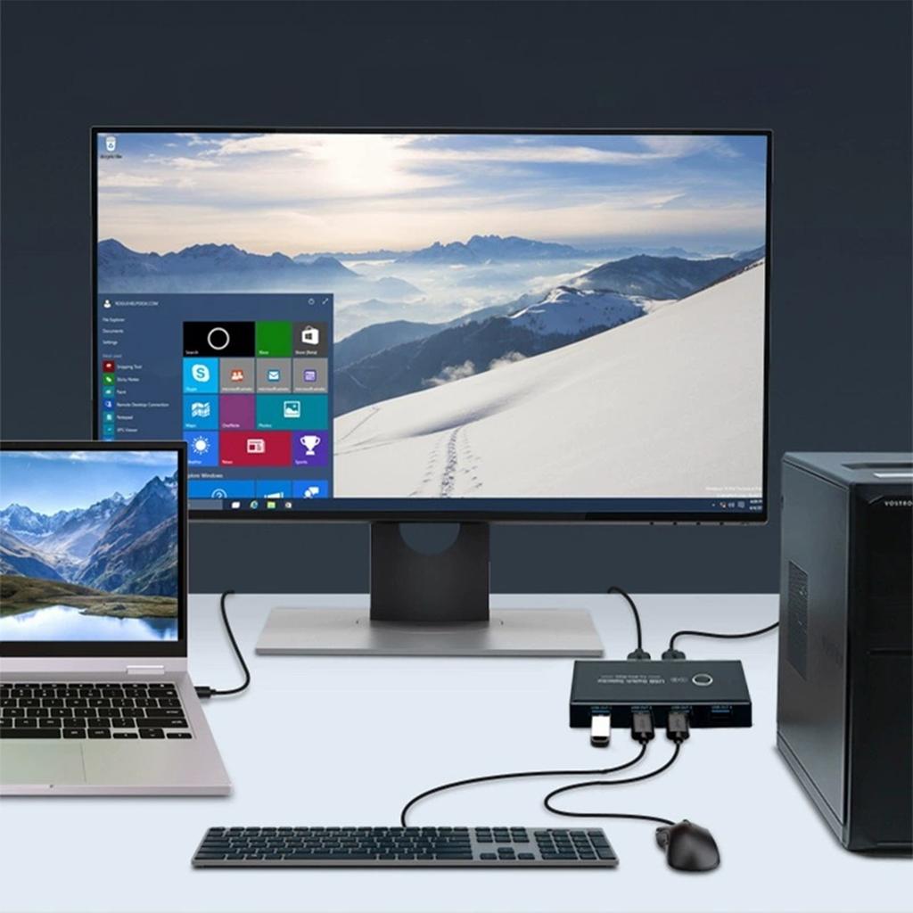 USB 3.0 Switch Selector with 2 Cables USB Switcher One Button Switch Adapter for PC Laptop Keyboard Mouse Printer Scanner
