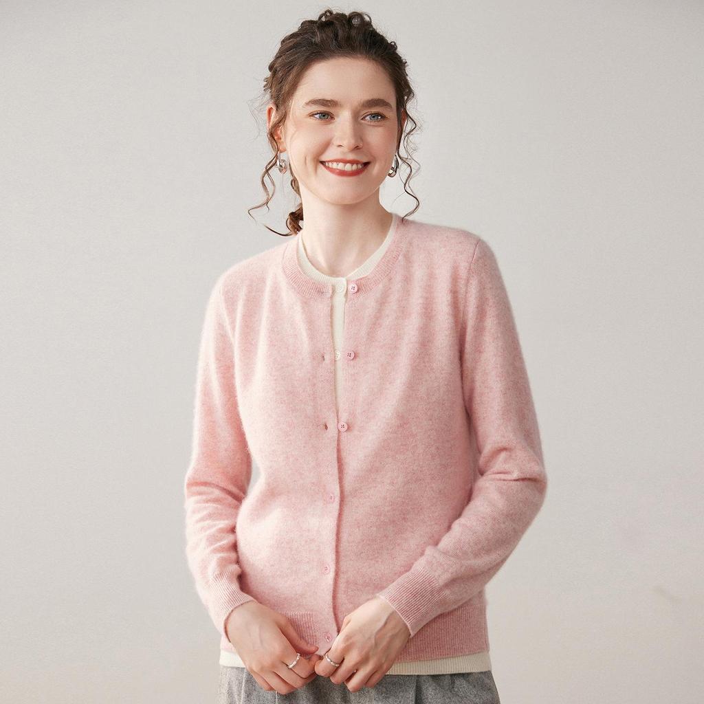 Autumn/Winter New Style Women's 100% Cashmere Knitted Two-Piece Look Cardigan Sweater