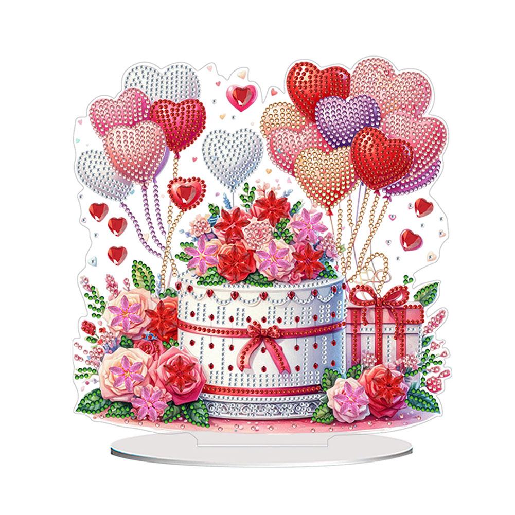 5D DIY Romantic Valentines Day Diamond Tabletop Decor Cat Rose Dog Rose Small Flower Bed Rose Hot Air Balloon Tabletop Decor