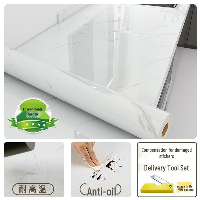 Enhanced Marble-Style Self-Adhesive Kitchen Sticker: Oil-Proof, Waterproof, High-Temperature Resistant Counter and Wall Covering.