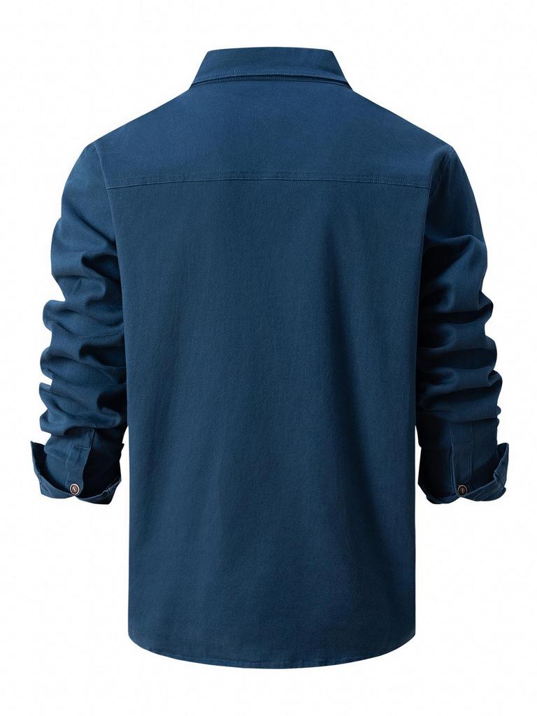 European Style Men's Washed Stretch Cotton Business Casual Long Sleeve Shirt