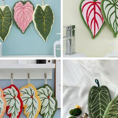 Leaf-Shaped Hanging Hand Towel Soft Coral Fleece Tea Towels Super Absorbent Bath & Kitchen Towel Decorative Towels Home Decor