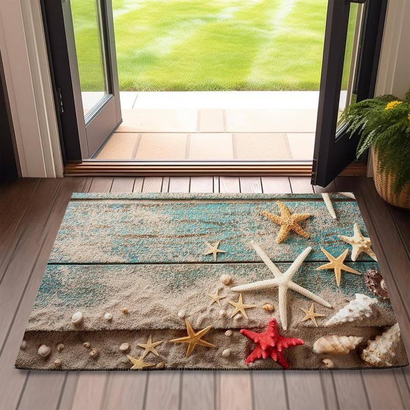 Colorful Beach Seashell Pattern Welcome Door Mat Ocean Theme Entrance Rug Non-slip Water Absorbent Home Decor Carpet for Doorway