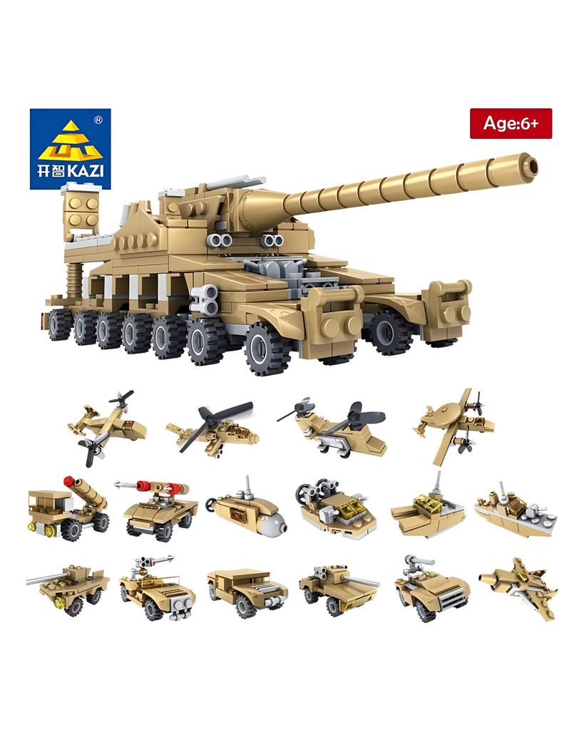 Zestawy czołgów wojskowych KAZI Klocki 16 w 1 Model klocki do budowy zabawki dla dzieci zabawki prezentowe dla chłopca Modułowe plastikowe klocki