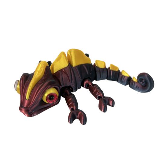 

3D Printed Chameleon Figurine Movable Eyes Mini Lizard Figure Articulated Animal Model красный черный