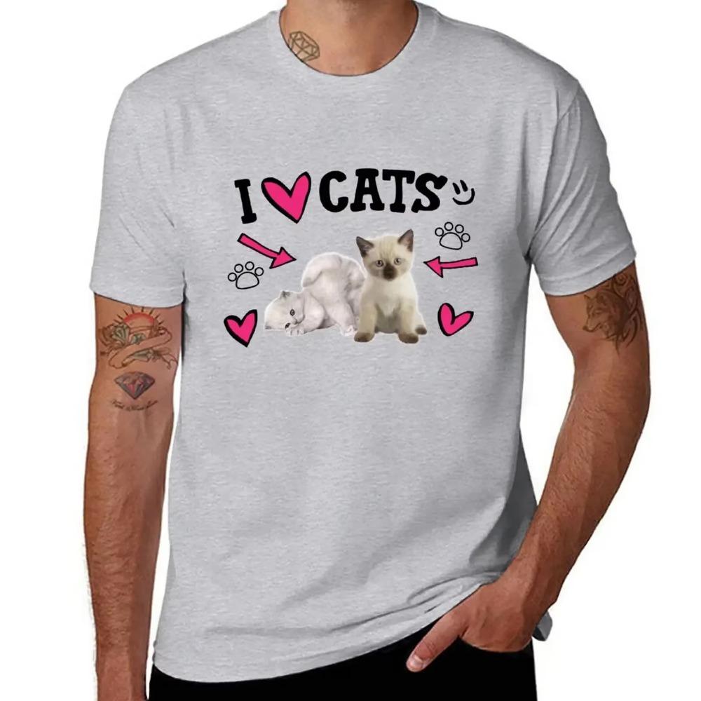 

I Love Cats Cute design T-Shirt tops shirts graphic tees big and tall t shirts for men S серый